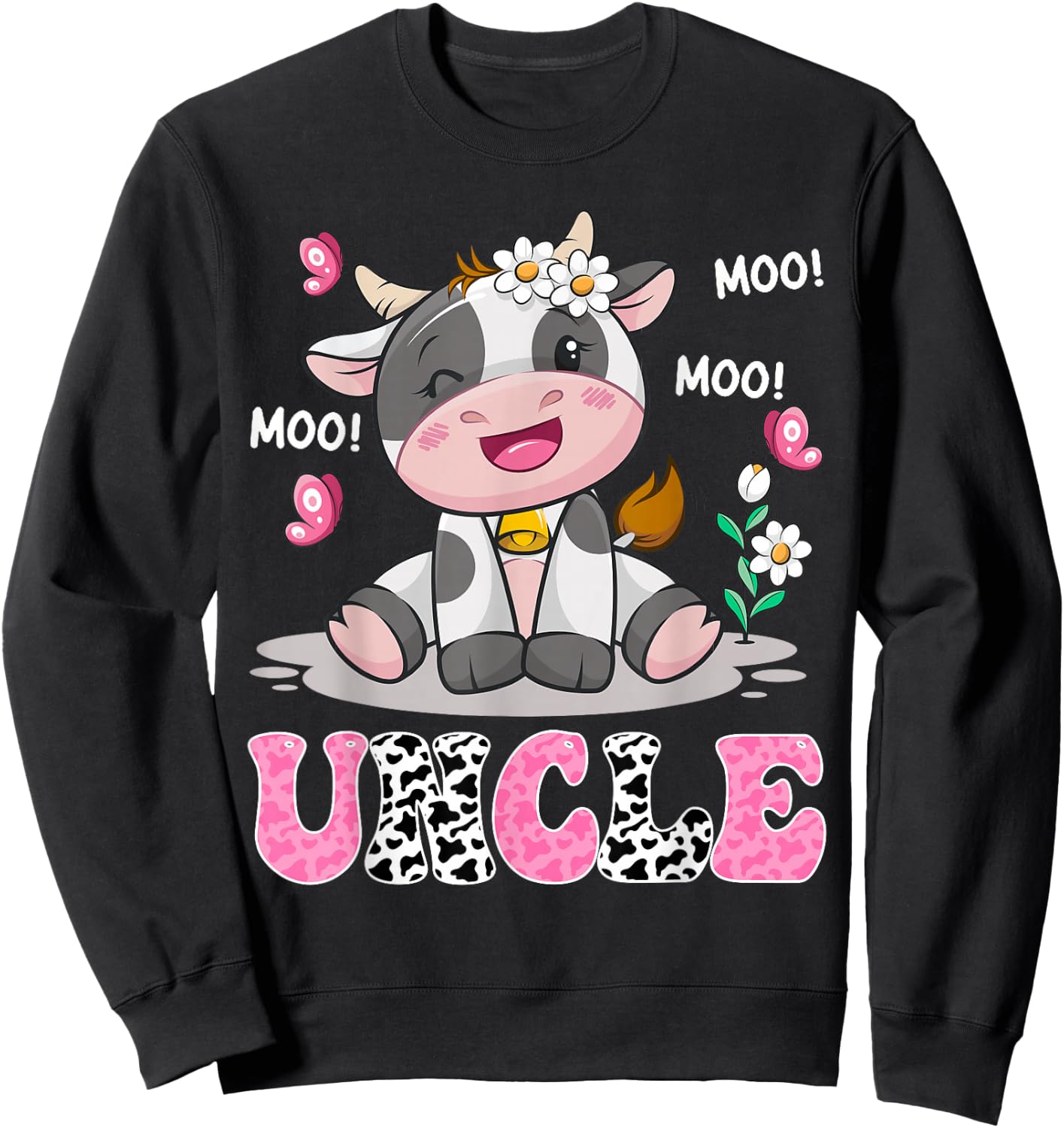 Uncle Cute Cow Moo Moo Farmer Birthday Family Matching Sweatshirt - Sweatshirt | Black