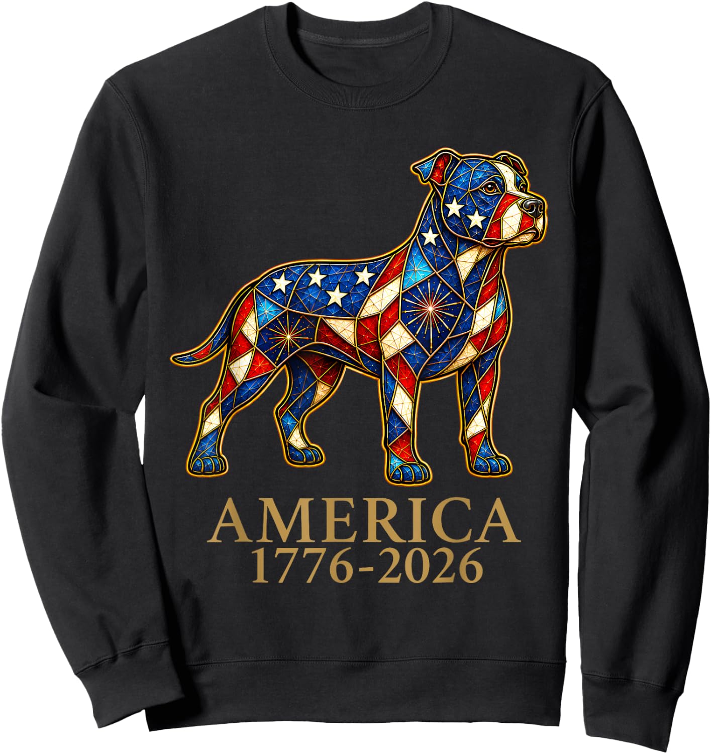 America 1776-2026 Pit Bull Patriotic US Flag USA Anniversary Sweatshirt - Sweatshirt | Black