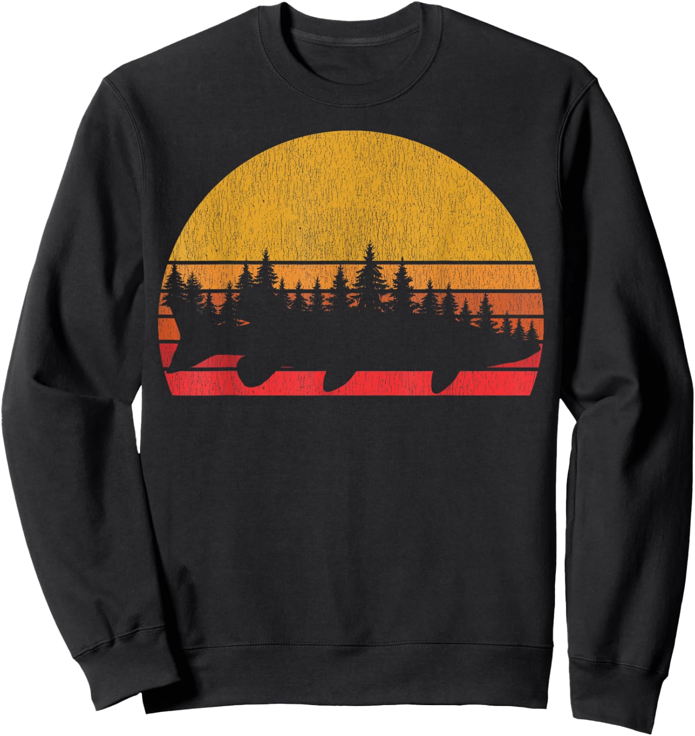 Musky Fishing Retro Muskie Forest Treeline - Fisherman Sweatshirt - Sweatshirt | Black
