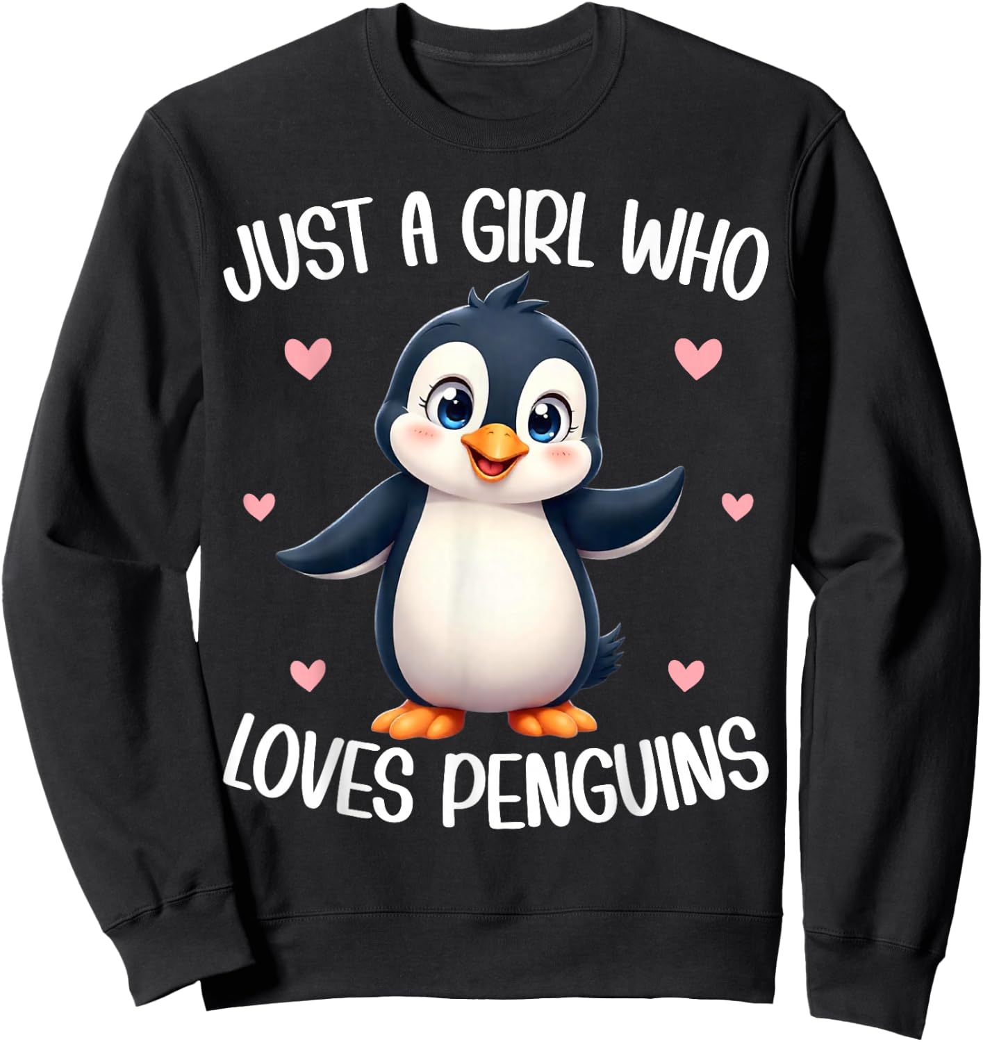 Just A Girl Who Loves Penguins Kids Girls Cute Penguin Lover Sweatshirt - Sweatshirt | Black