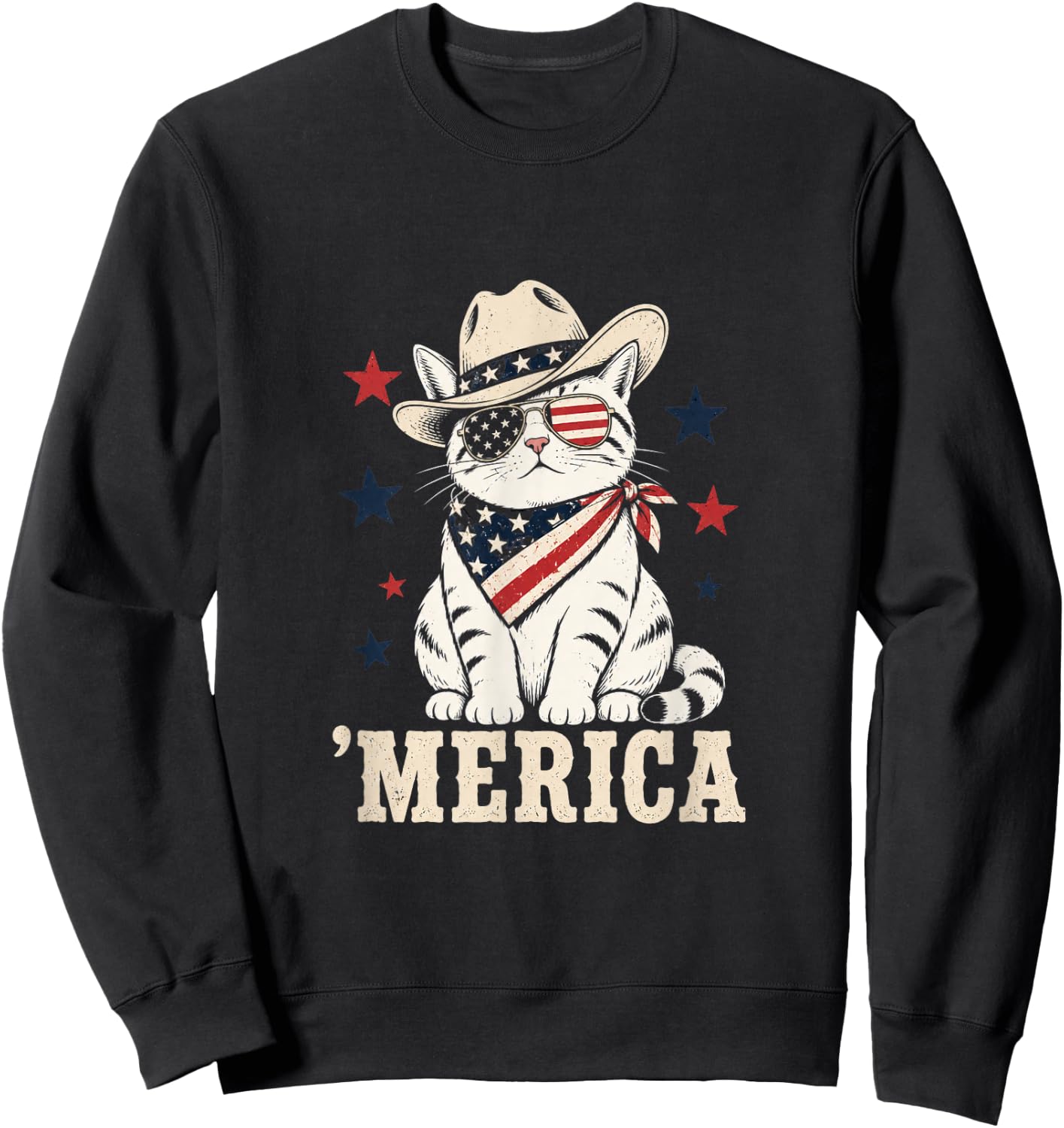 USA Merica Cat 4th of July Funny Patriotic Sweatshirt - Sweatshirt | Black