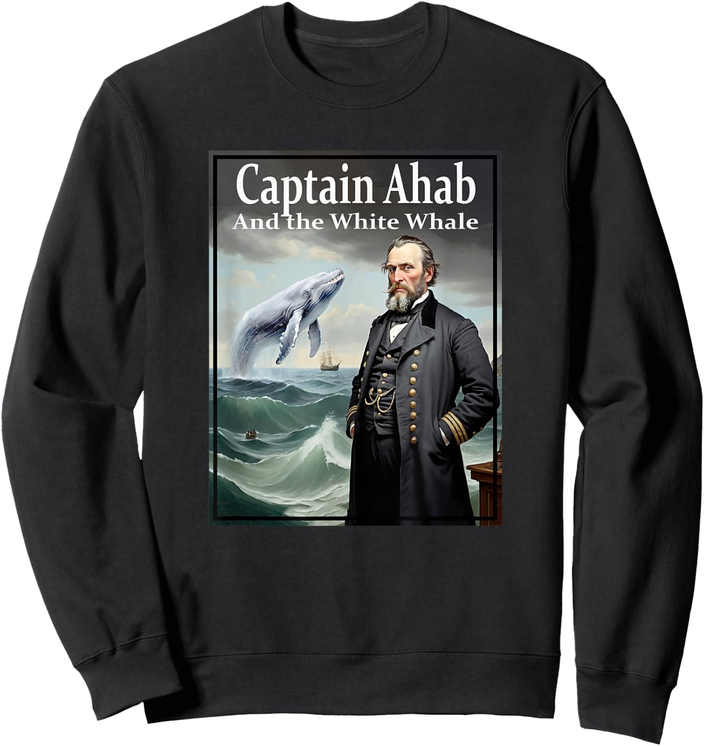 Illustration of Captain Ahab and the White Whale , Black, S Sweatshirt - Sweatshirt | Black