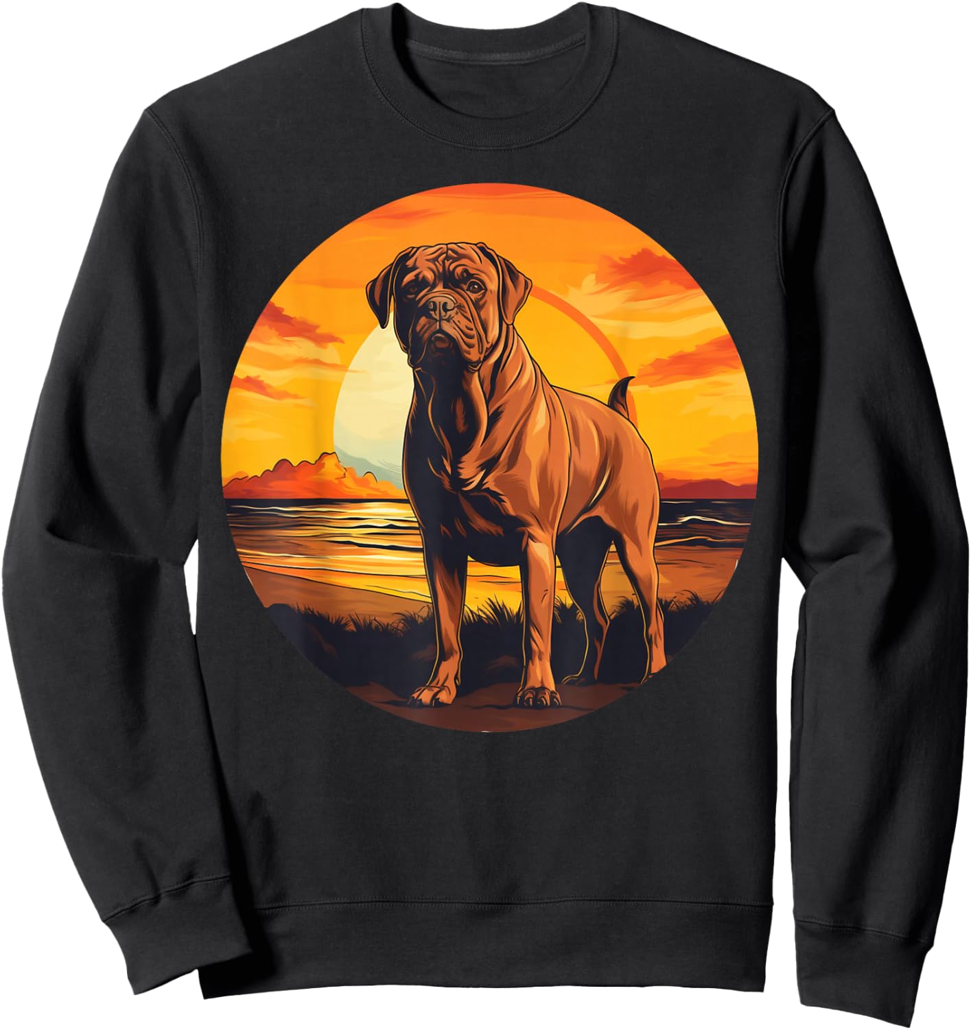 Retro Vintage Dogue de Bordeaux Dog Sunset French Mastiff Sweatshirt - Sweatshirt | Black