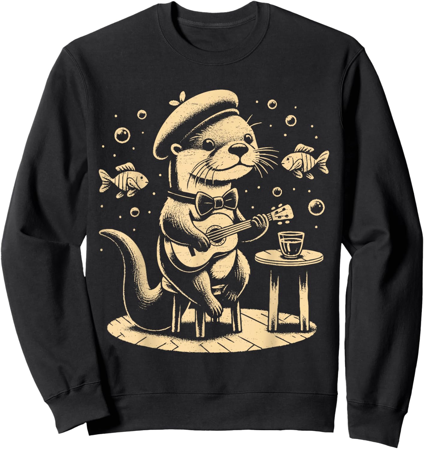 Funny otter playing guitar jazz animal music amateur otter , Black, S Sweatshirt - Sweatshirt | Black