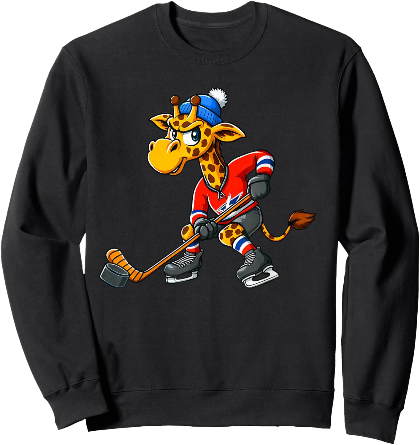 Cool Cartoon Hockey Giraffe Sweatshirt - Sweatshirt | Black