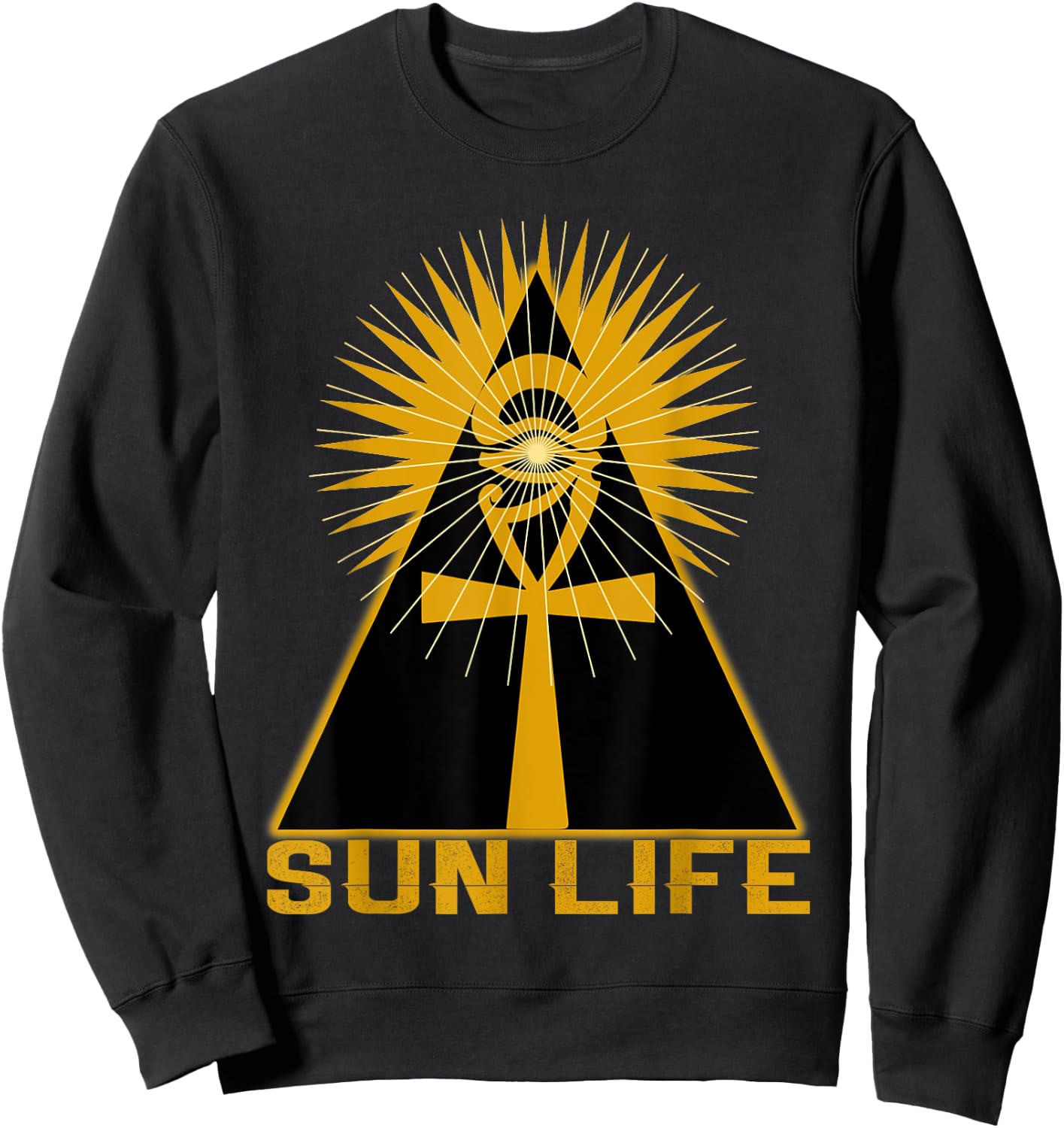 Ancient Egyptian Kemetic Ankh Pyramid Sun Life Sweatshirt - Sweatshirt | Black