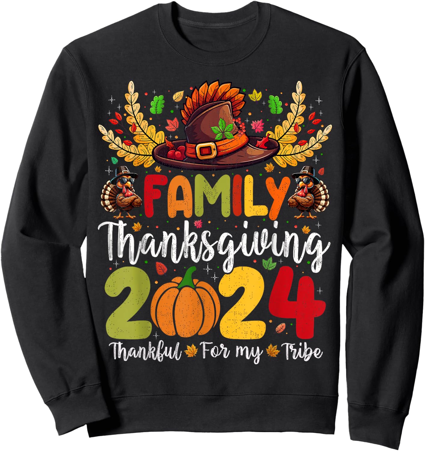 Family Thanksgiving 2024 Thankful For My Tribe Group Autumn Sweatshirt - Sweatshirt | Black