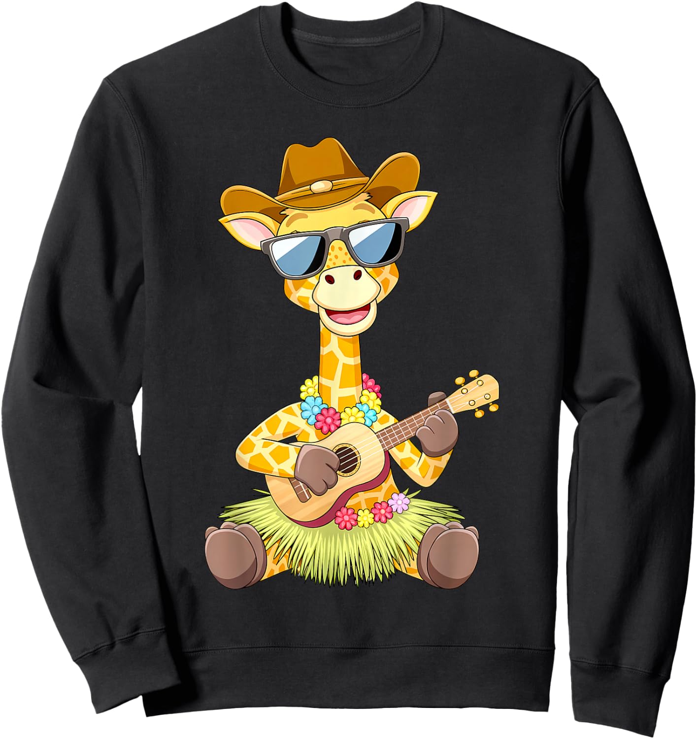Giraffe Ukulele Luau Cute Funny Hawaii Zoo Animal Sweatshirt - Sweatshirt | Black