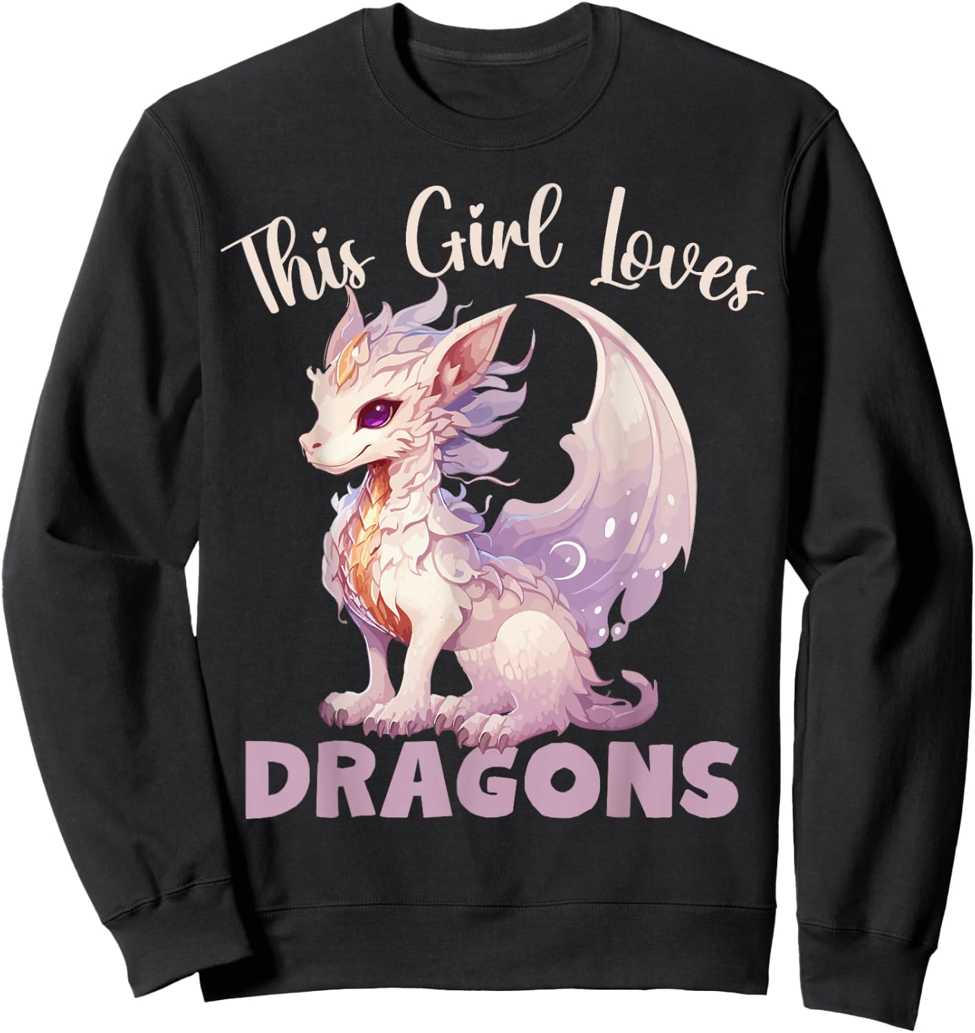 This Girl Loves Dragon for Girls in Pink and Purple , Black, S Sweatshirt - Sweatshirt | Black