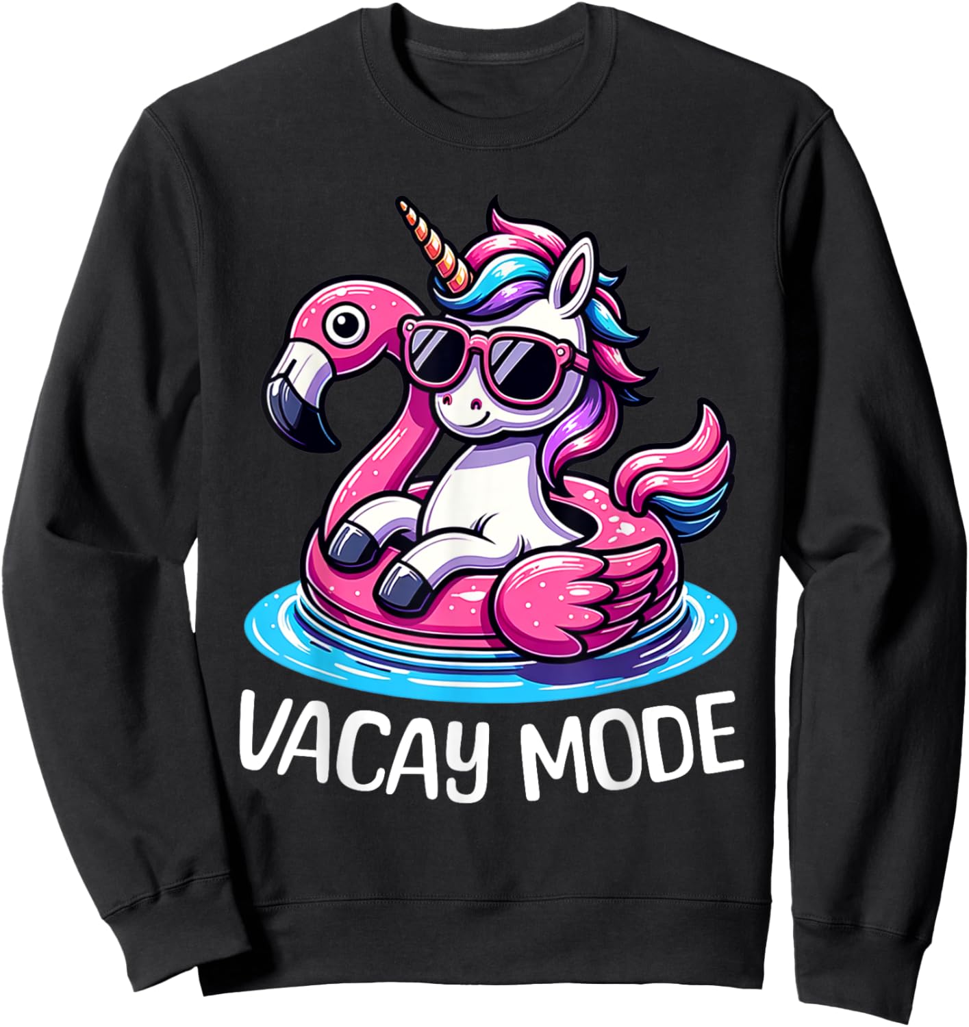 Cute Unicorn Vacay Mode Funny Family Vacation Kids Girls Sweatshirt - Sweatshirt | Black