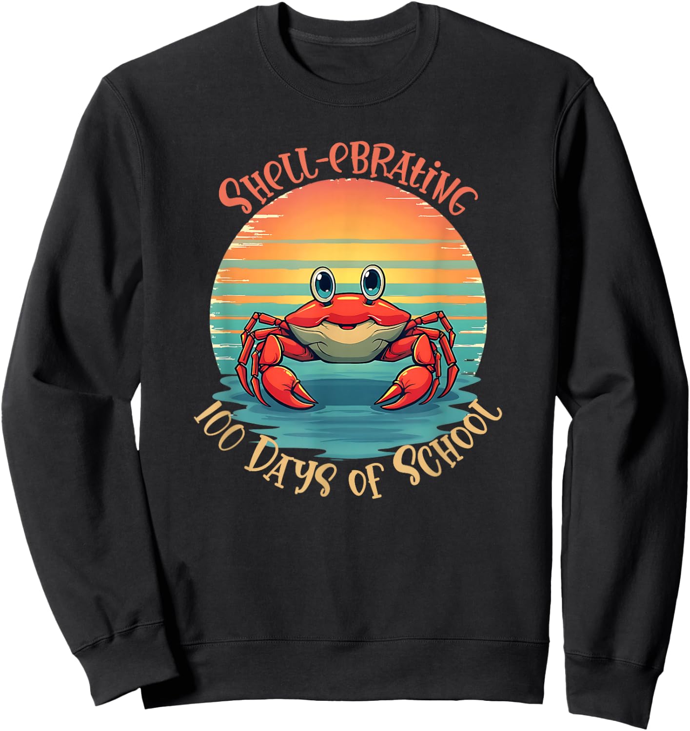 Retro 100 Days of School Crab Vintage Sunset Design Sweatshirt - Sweatshirt | Black
