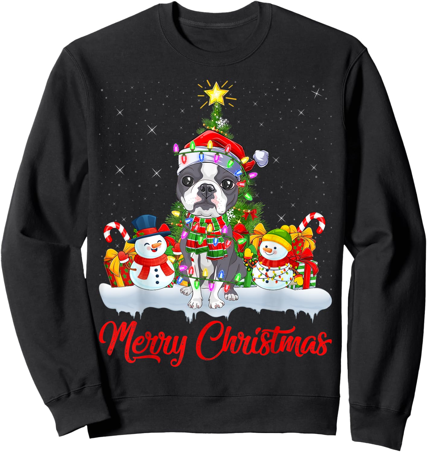 Rat Terrier Dog Xmas Tree Lights Santa Rat Terrier Christmas Sweatshirt - Sweatshirt | Black
