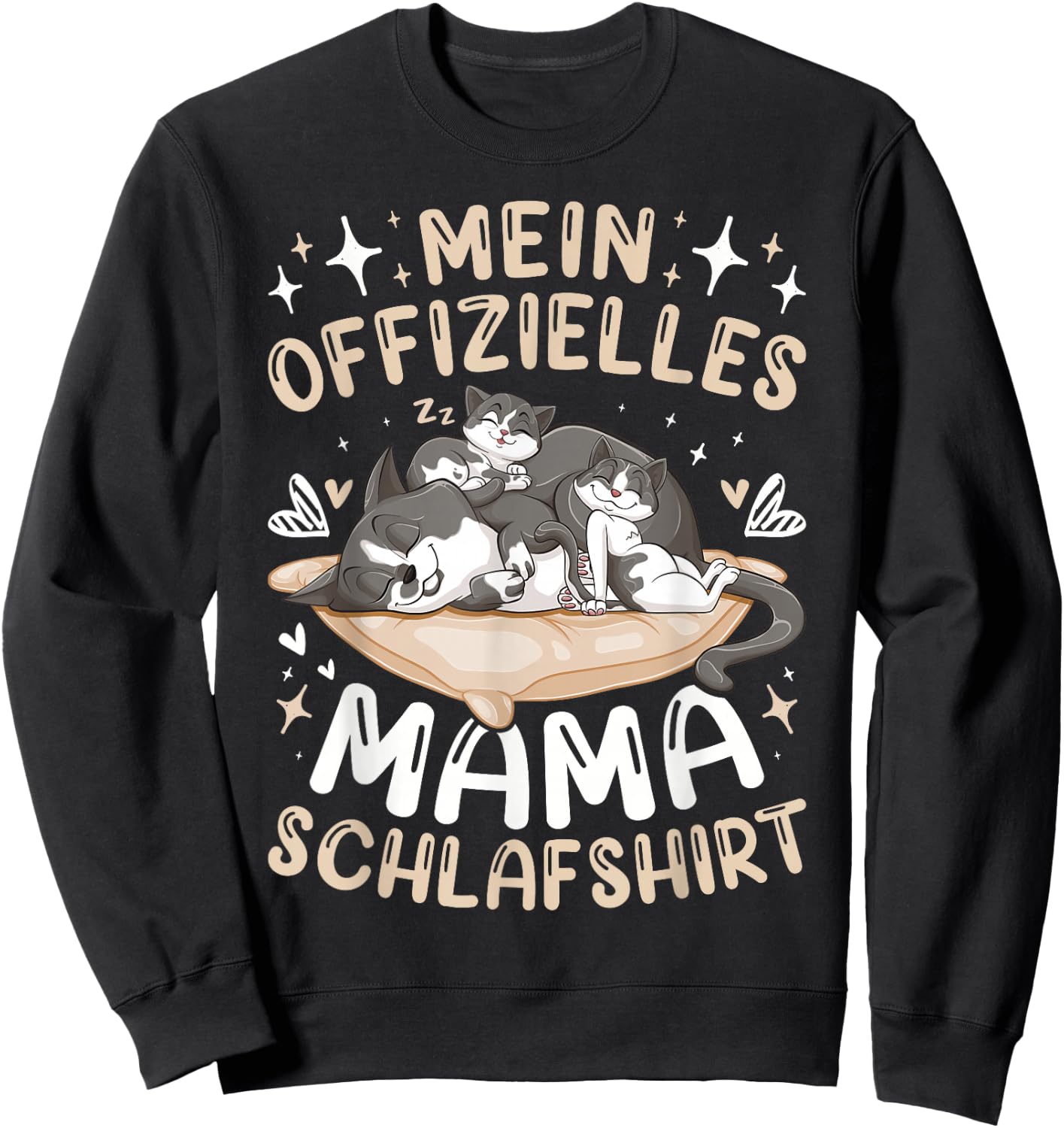 Offizielles Mama Schlafshirt Mutter Hauskatze mit 2 Kätzchen Sweatshirt - Sweatshirt | Black