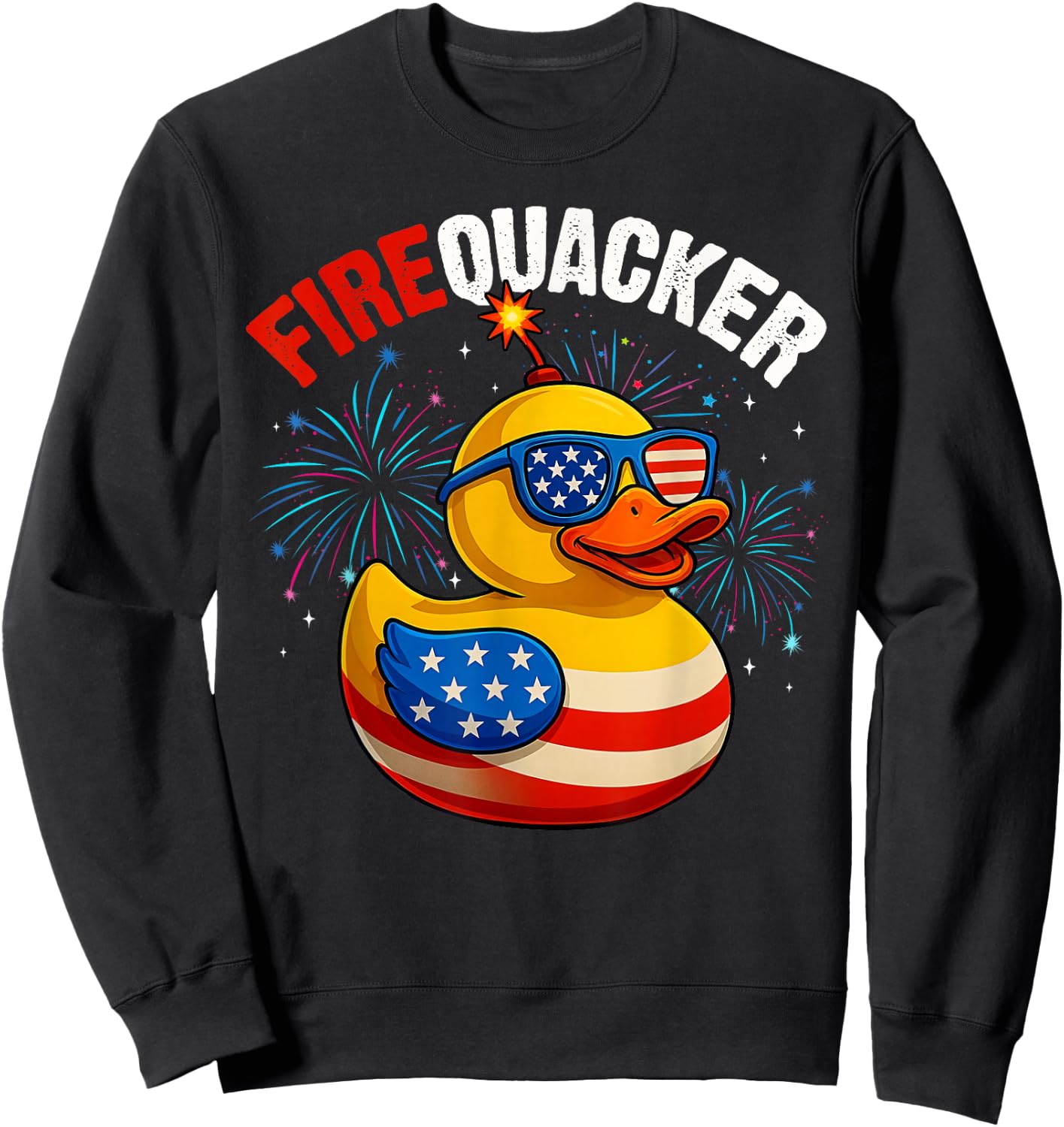 Funny Fourth of July Duck Firequacker Patriotic 4th of July Sweatshirt - Sweatshirt | Black