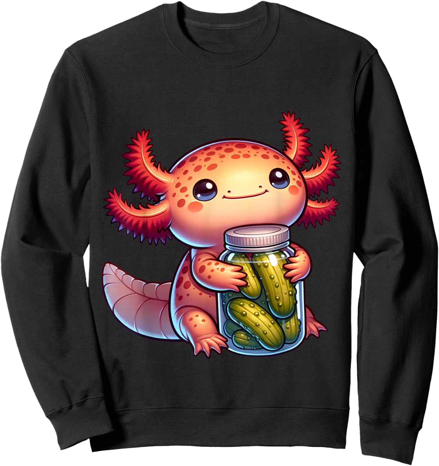 Cute Axolotl With Pickles. Funny Axolotl And Pickles Lover Sweatshirt - Sweatshirt | Black