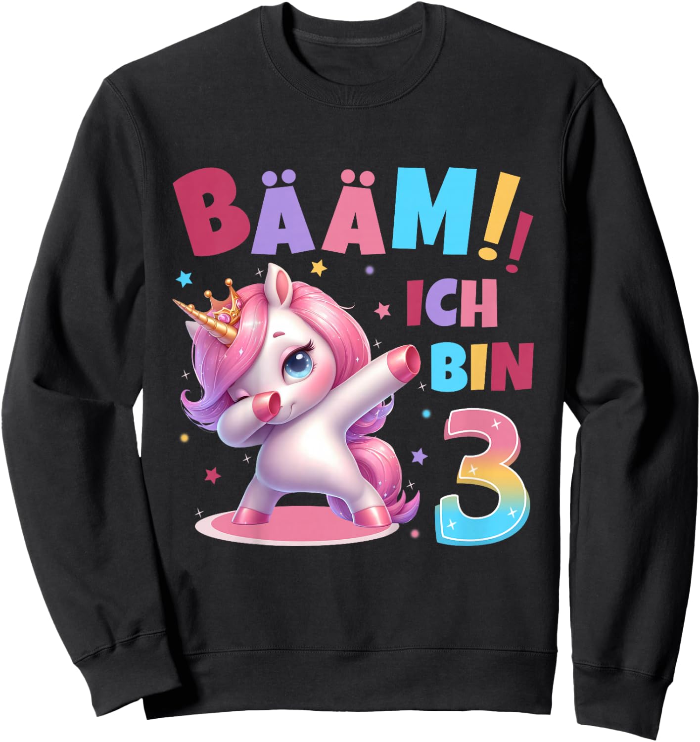 Children's 3rd Birthday Girl 3 Years Unicorn Party Outfit Unicorn , black Sweatshirt - Sweatshirt | Black