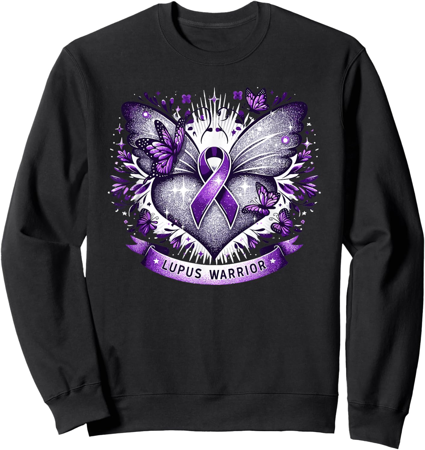Lupus Awareness Warrior Survivor Butterfly Purple Heart , Black, S Sweatshirt - Sweatshirt | Black