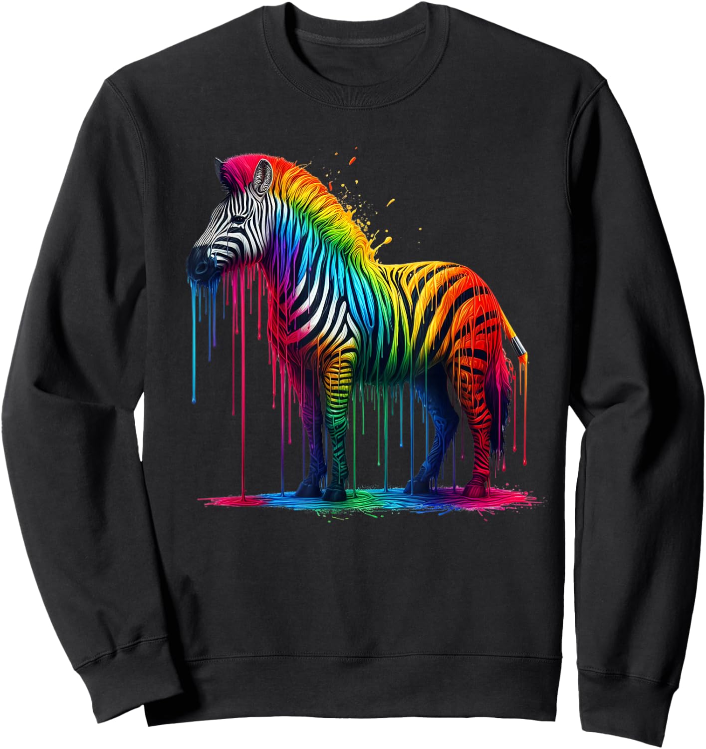 Zebra Rainbow Painted Dripping Zebra Lovers Cute Zoo Animal Sweatshirt - Sweatshirt | Black
