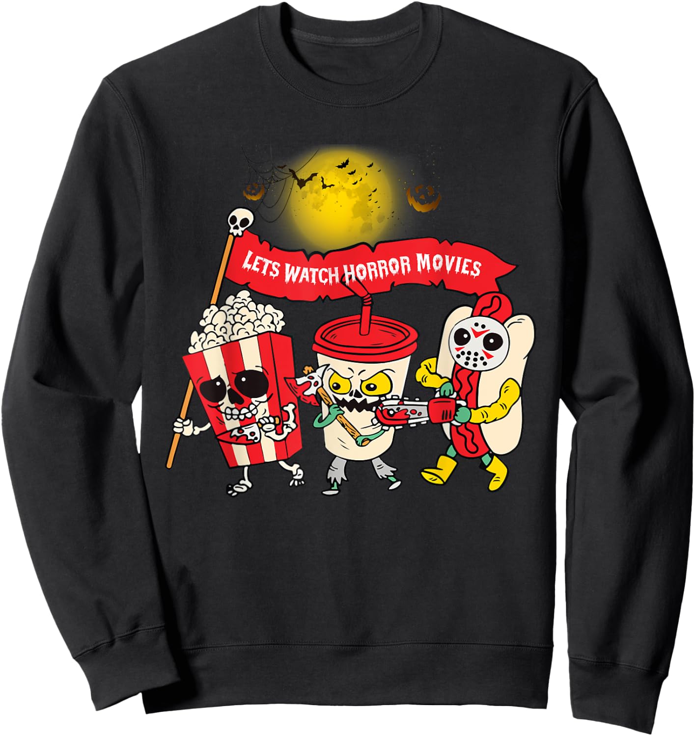 Lets Watch Horror Movies Halloween Funny Ghost Skeleton Sweatshirt - Sweatshirt | Black