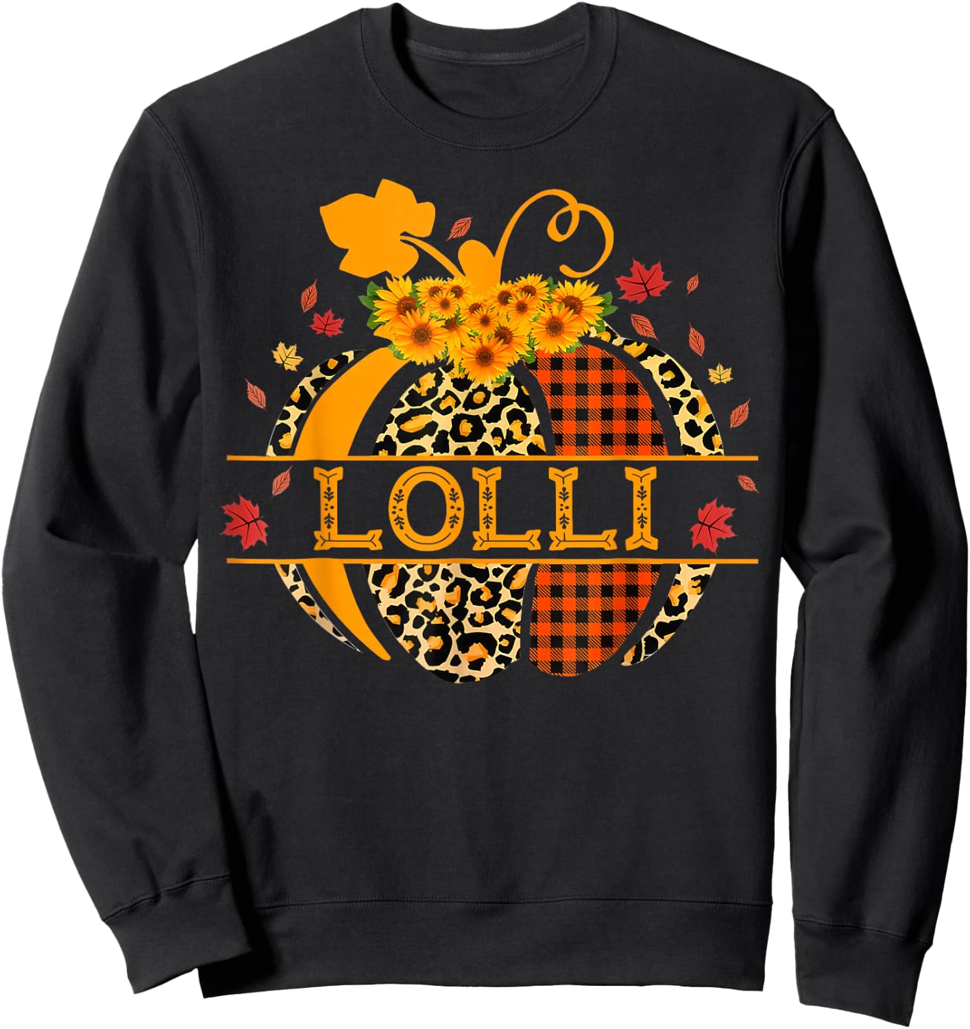 Lolli Leopard Floral Pumpkin Fall Autumn Thanksgiving Sweatshirt - Sweatshirt | Black