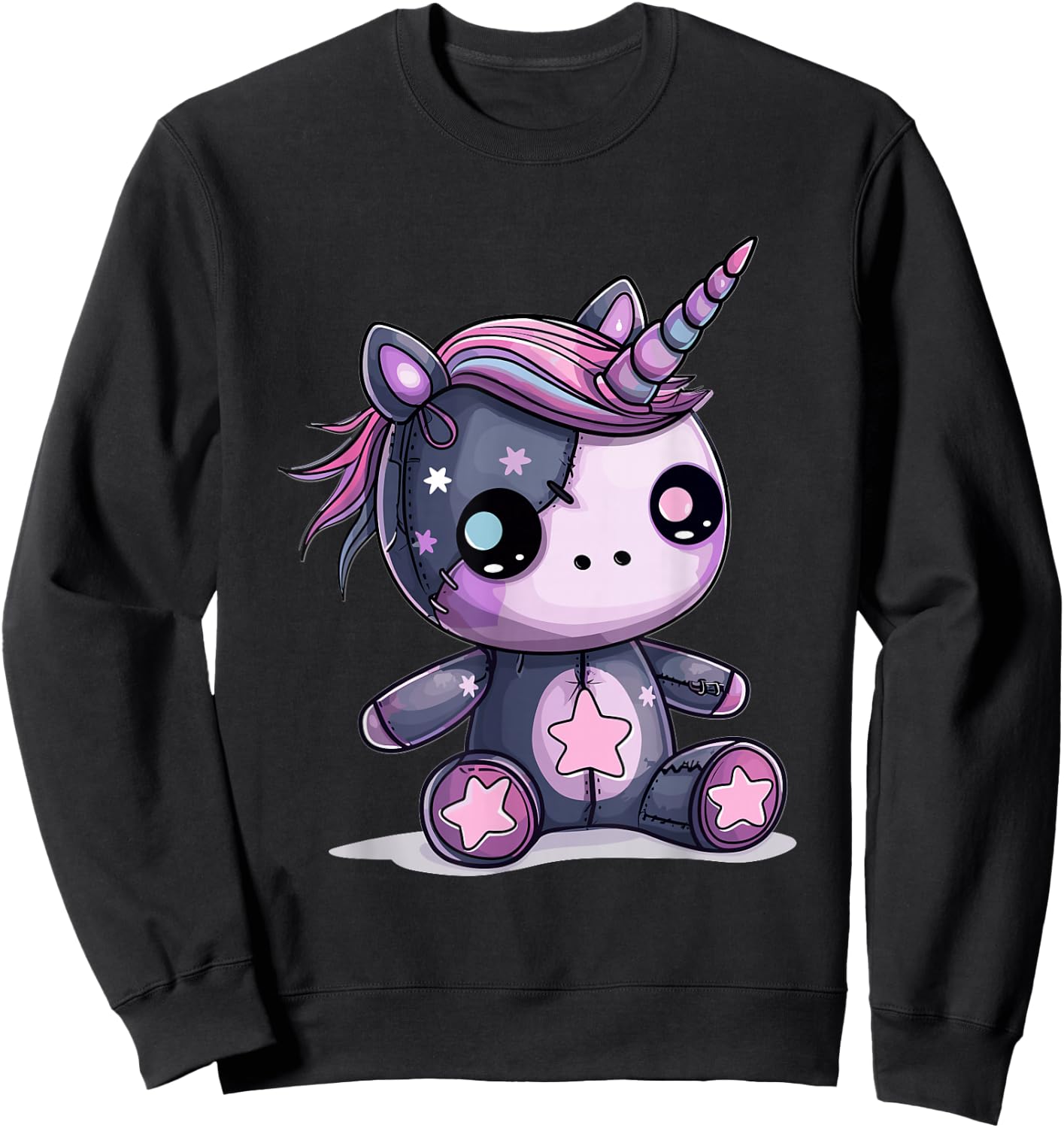 Goth Pastel Cute Creepy Kawaii Unicorn Voodoo Doll Sweatshirt - Sweatshirt | Black