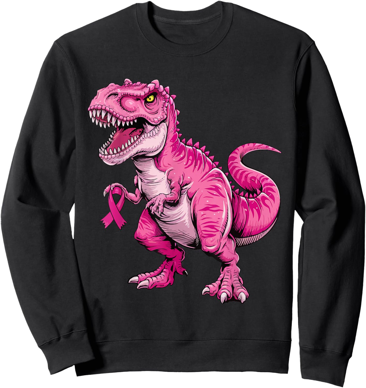 Dinosaur Breast Cancer Awareness Pink Ribbon For Kids Boys Sweatshirt - Sweatshirt | Black