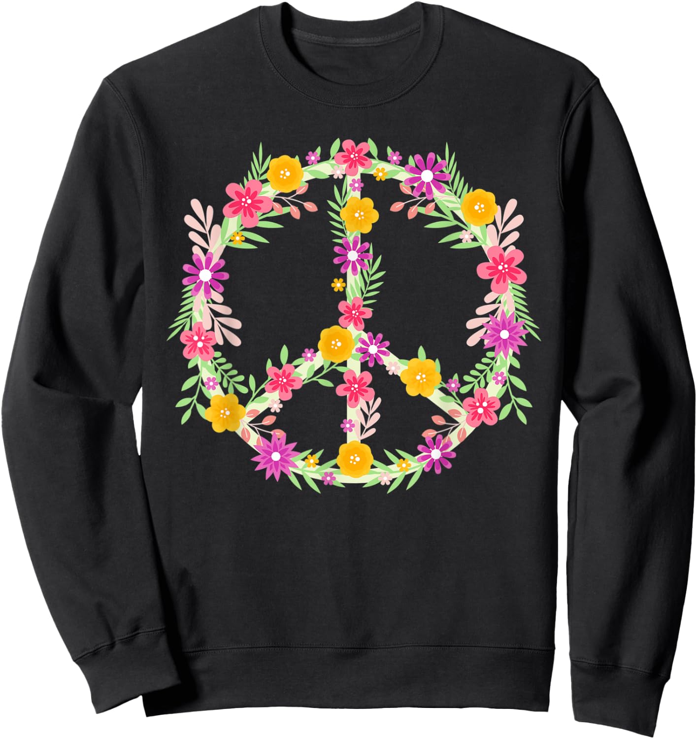 Peace Love Hippie Costume Flower Power Design Retro 60s 70s Sweatshirt - Sweatshirt | Black