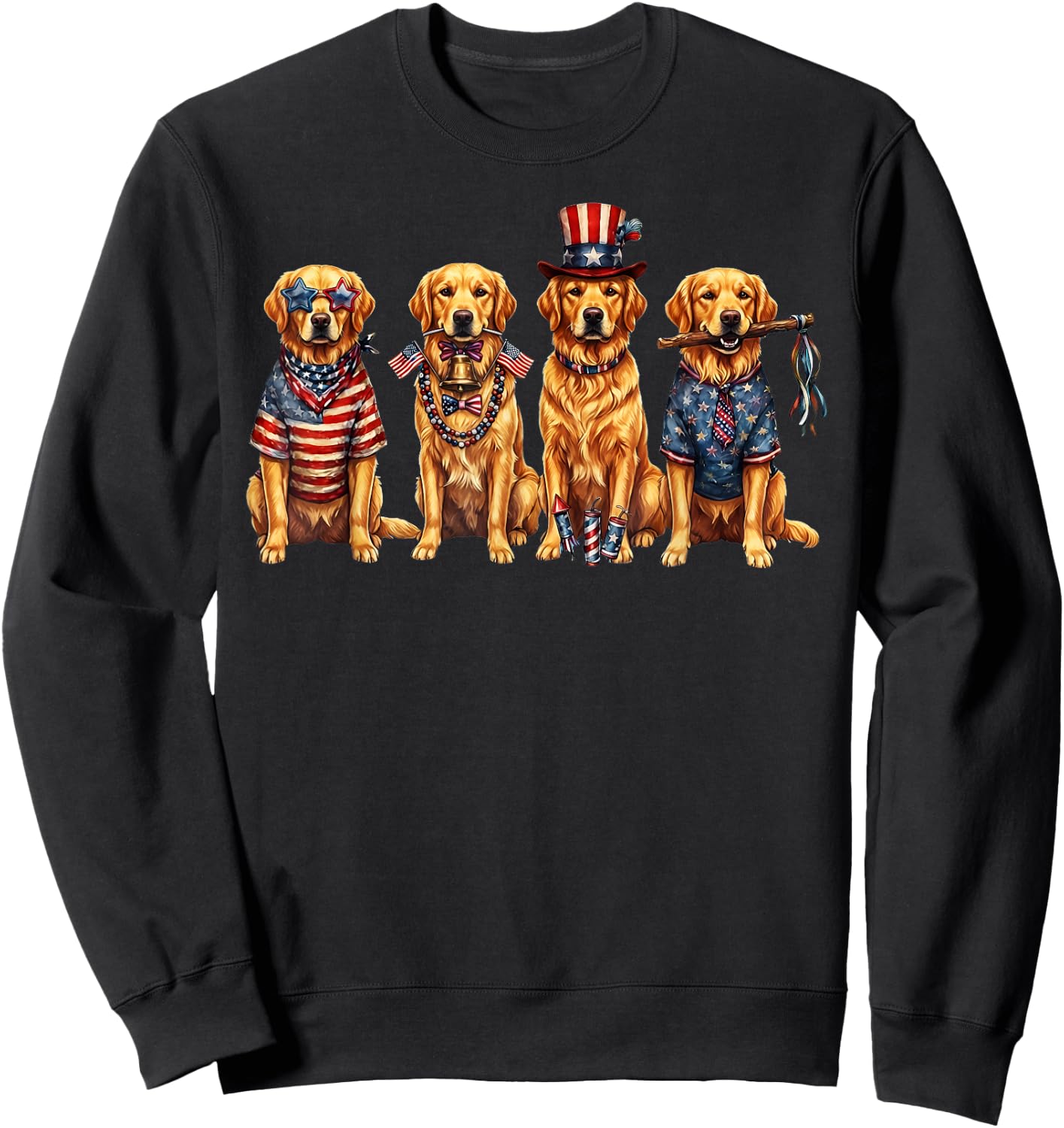Four Golden Retriever Dogs Patriotic American Flag Sweatshirt - Sweatshirt | Black