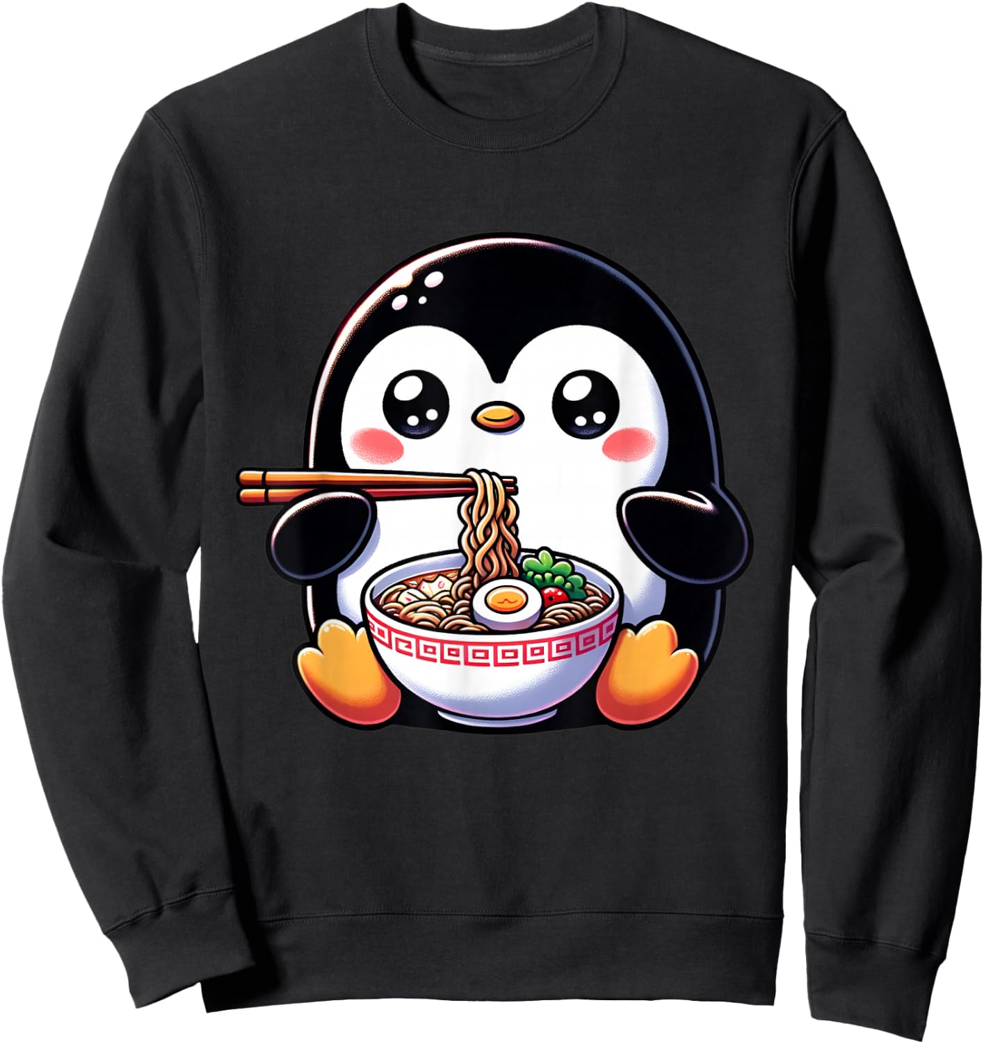 Kawaii Penguin Eating Ramen Noodles Sweatshirt - Sweatshirt | Black