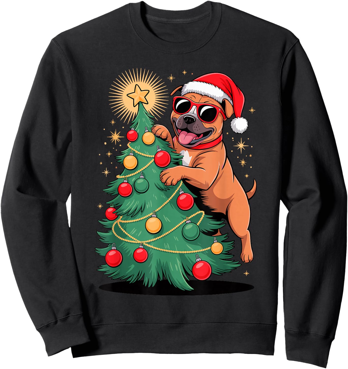 Christmas Tree Staffordshire Bull Terrier Sunglasses Staffy Sweatshirt - Sweatshirt | Black