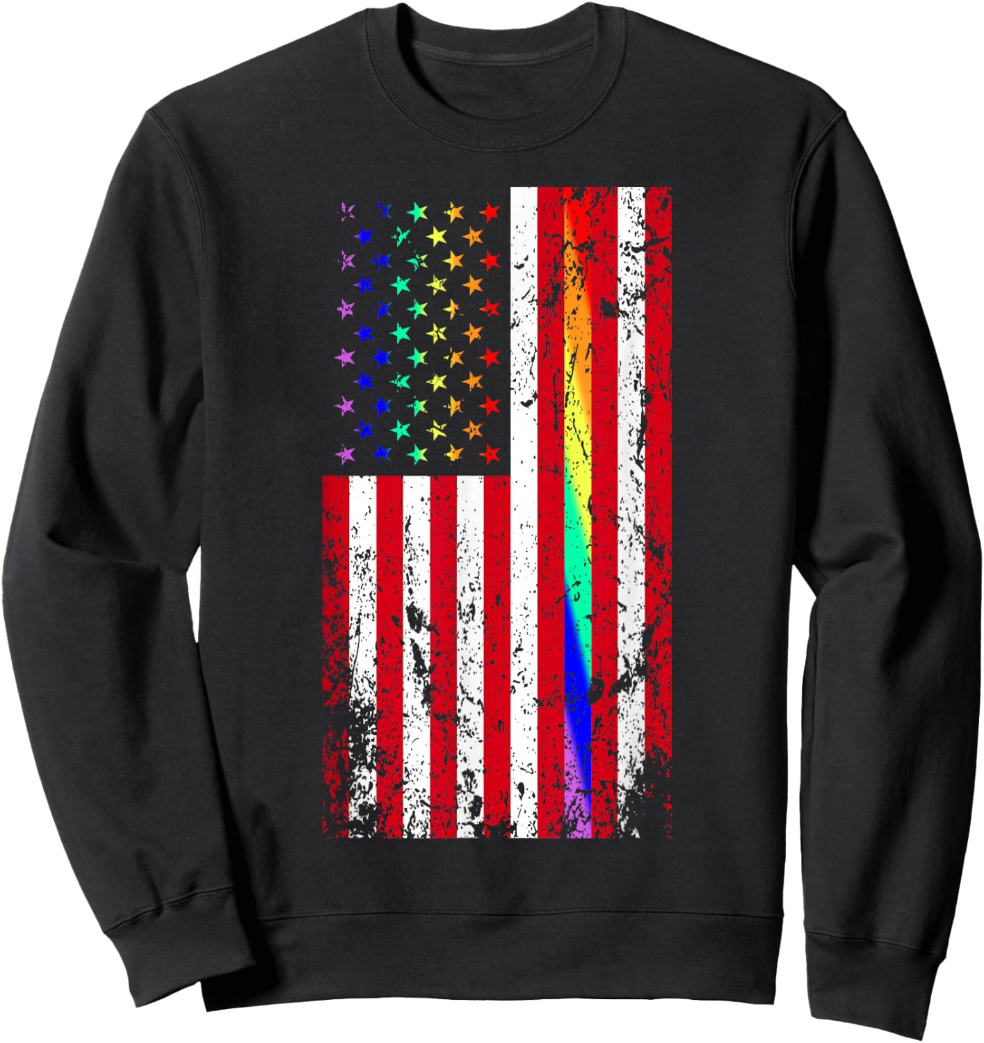USA Gay Pride Flag Rainbow Stars & Line Gay LGBT 4th of July Sweatshirt - Sweatshirt | Black