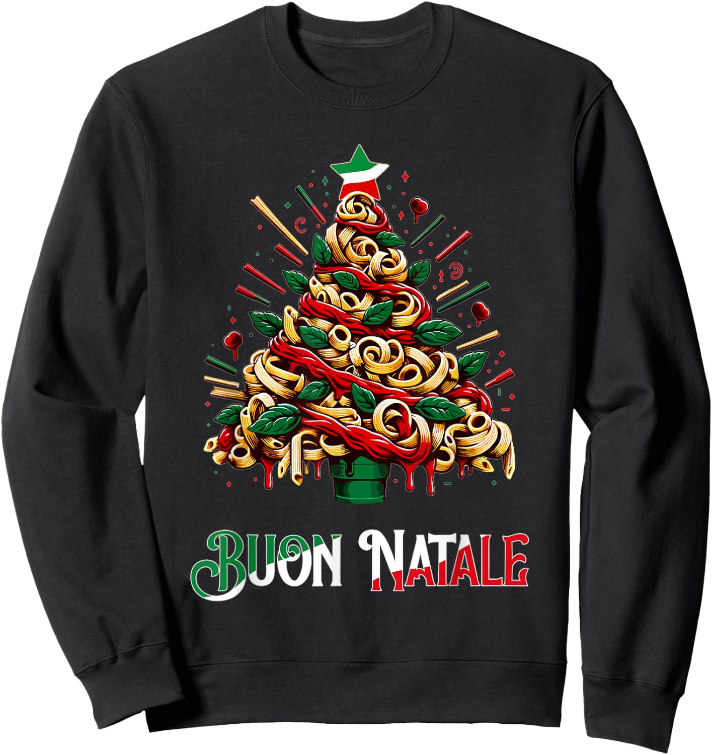 Buon Natale Italian Pasta Christmas Tree Xmas Women Sweatshirt - Sweatshirt | Black