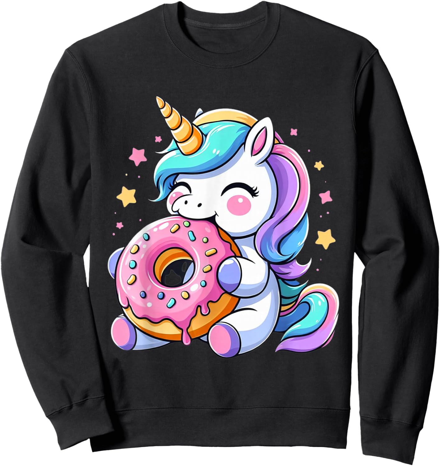 Cute Hungry Unicorn Eating Donut Boys Girls Men Women Kids Sweatshirt - Sweatshirt | Black