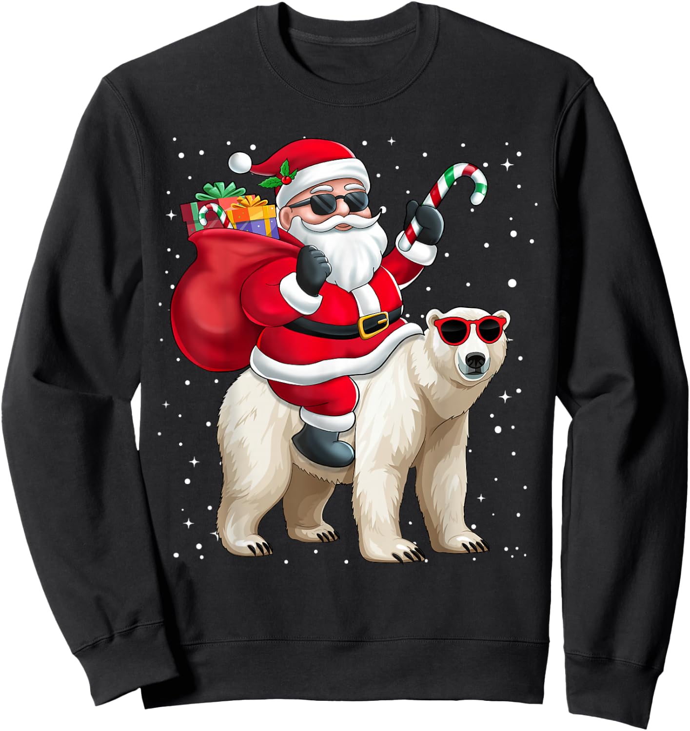 Santa Claus Riding A Polar Bear Christmas Boy Girl Kids Sweatshirt - Sweatshirt | Black