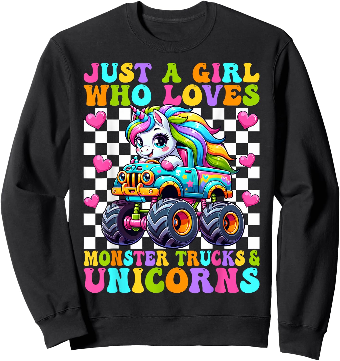 Just a Girl Who Loves Monster Trucks and Unicorns Girls Sweatshirt - Sweatshirt | Black