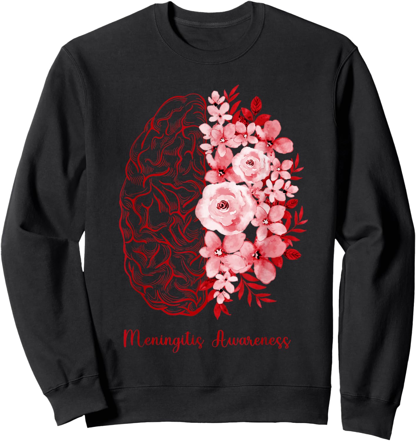 Meningitis Awareness Brain Flower Burgundy Ribbon Sweatshirt - Sweatshirt | Black