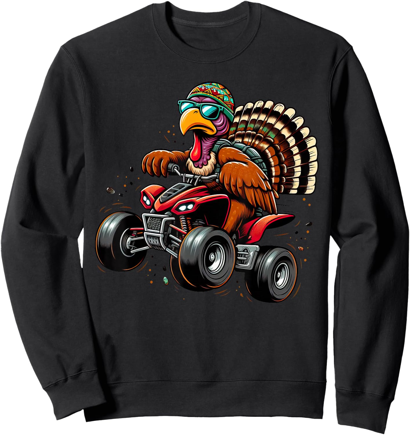 Funny Turkey Thanksgiving ATV 4 Wheeler Kids Men Sweatshirt - Sweatshirt | Black