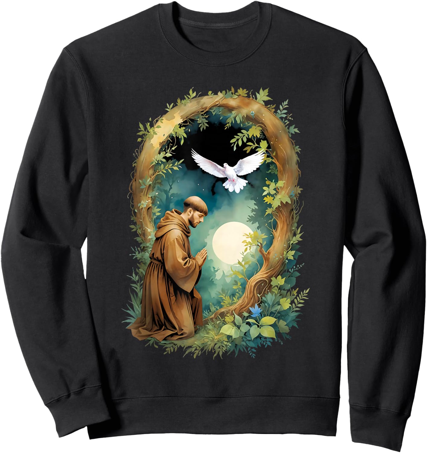 St Francis of Assisi Patron Saint of Animals Holy Catholic Sweatshirt - Sweatshirt | Black
