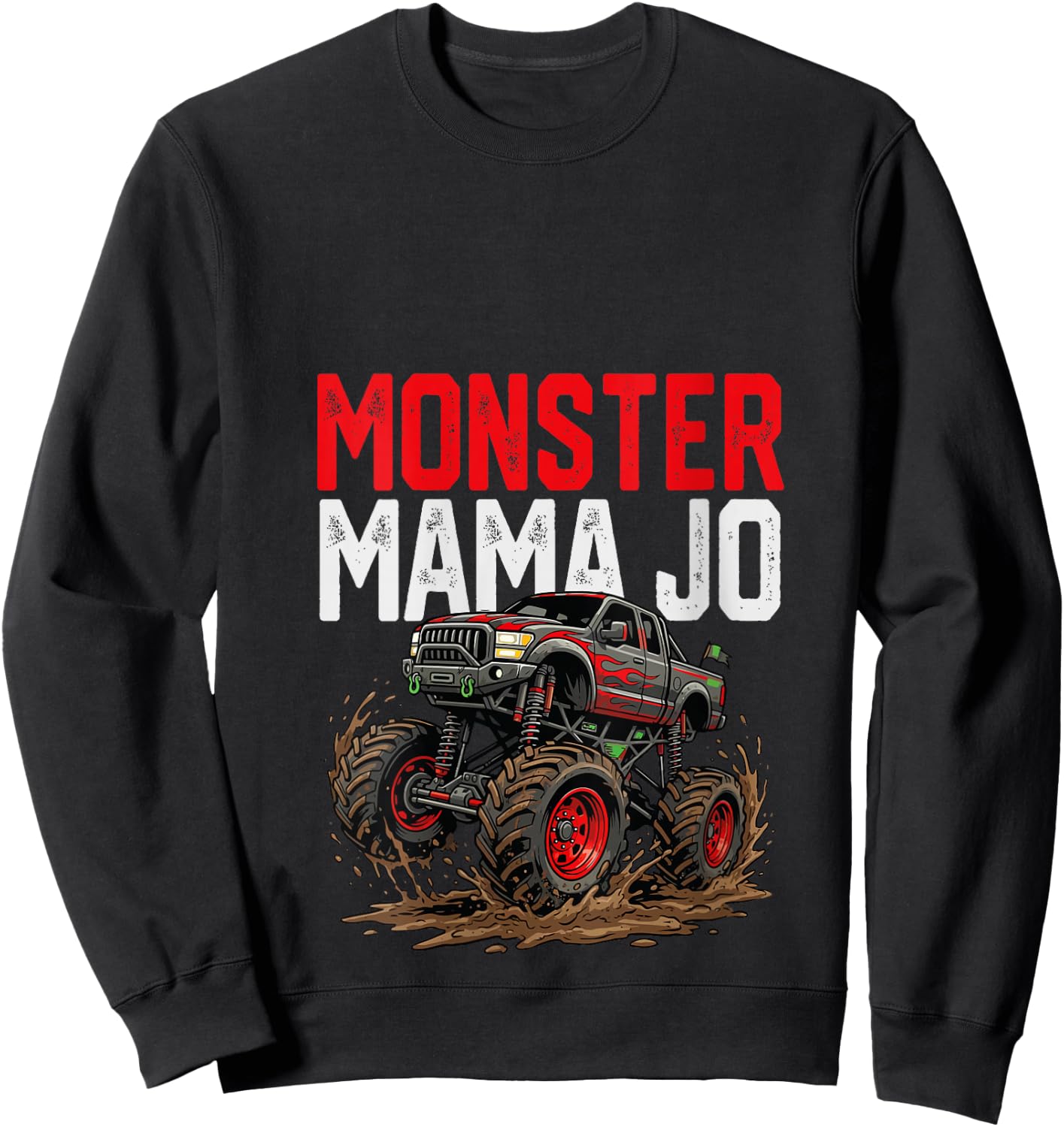 Women's Monster Mama JO Monster Truck Mothers Day Family Matching V-Neck Sweatshirt - Sweatshirt | Black