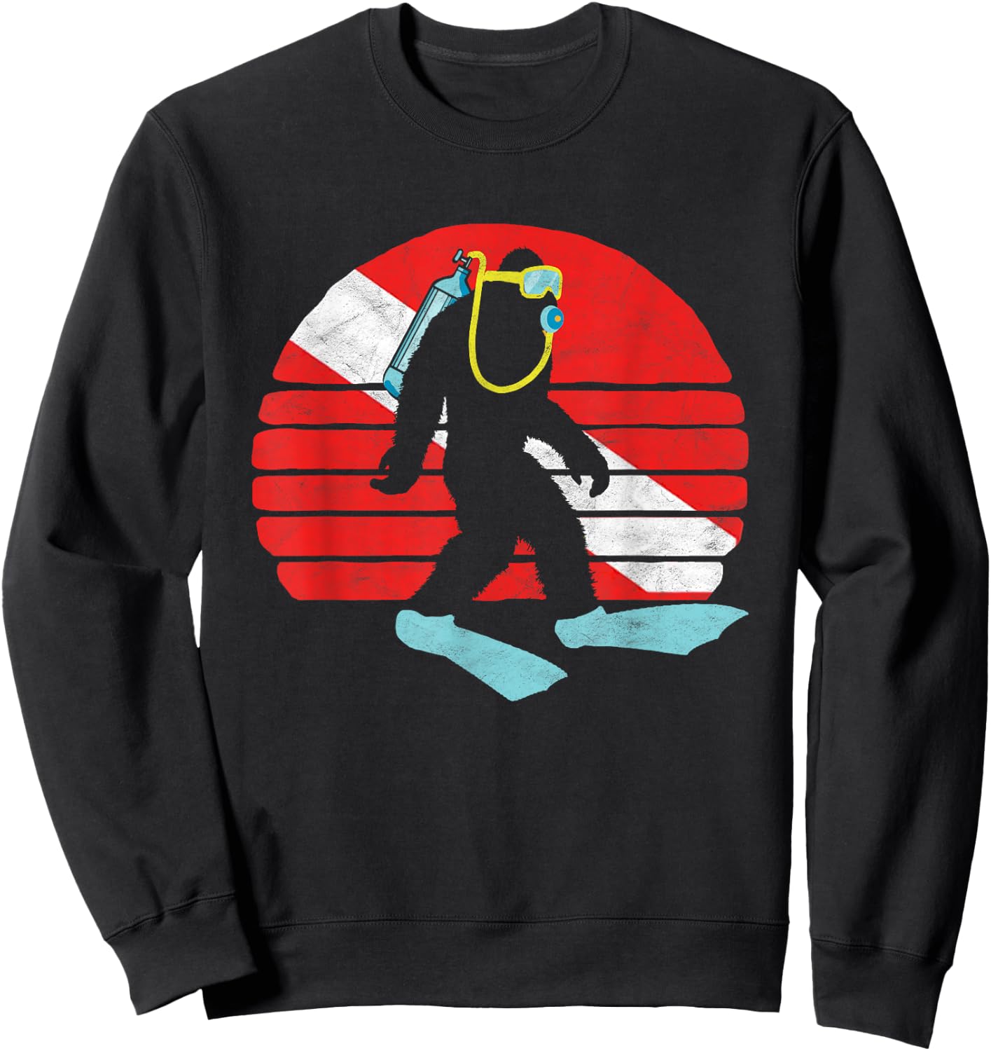 Vintage Funny Bigfoot SCUBA Diving Retro Dive Flag Sweatshirt - Sweatshirt | Black