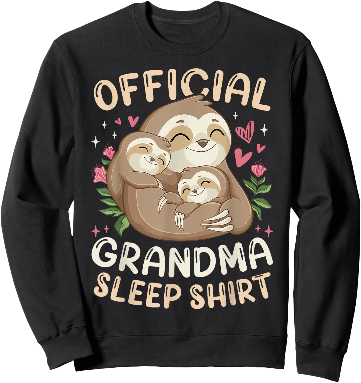 Official Grandma Sleep Shirt, Mother's Day Sloth & Children Sweatshirt - Sweatshirt | Black