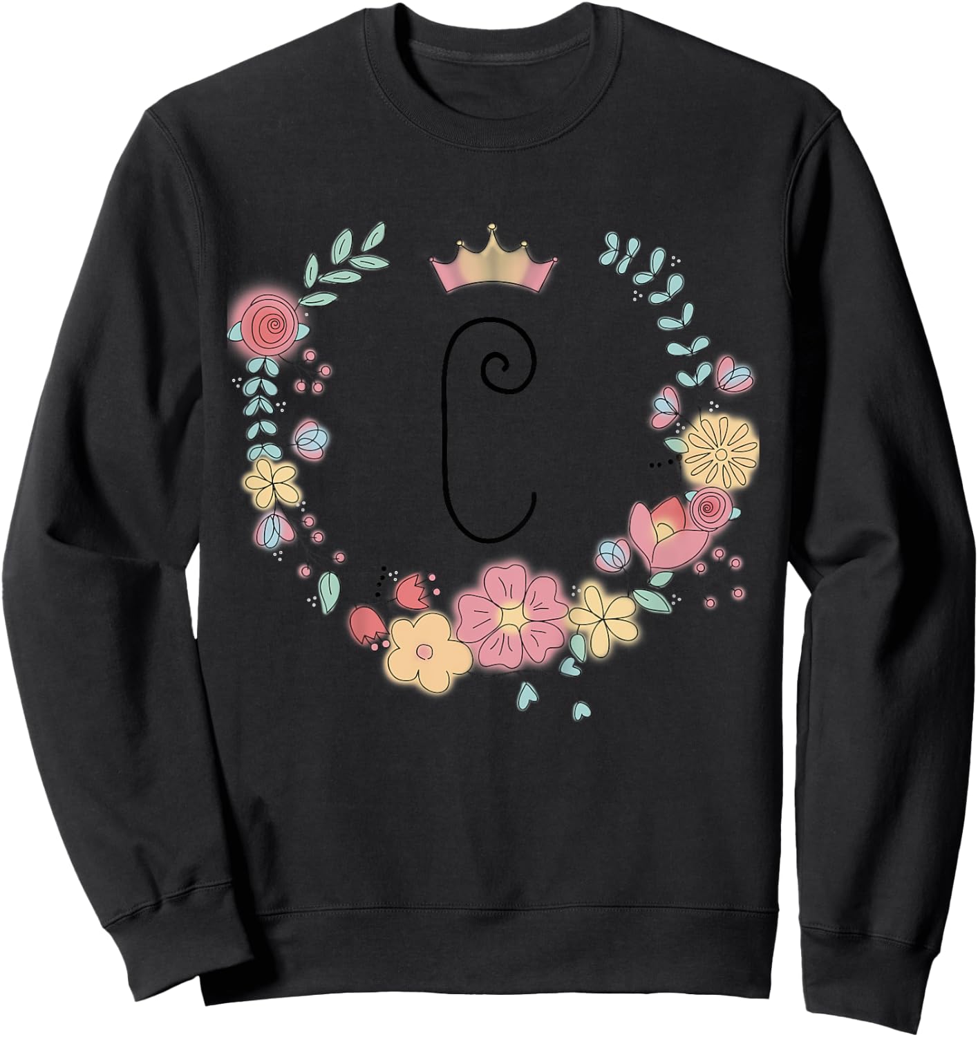 Enfant Cadeau personalisé pour fillettes thème princesses lettre C Sweatshirt - Sweatshirt | Black