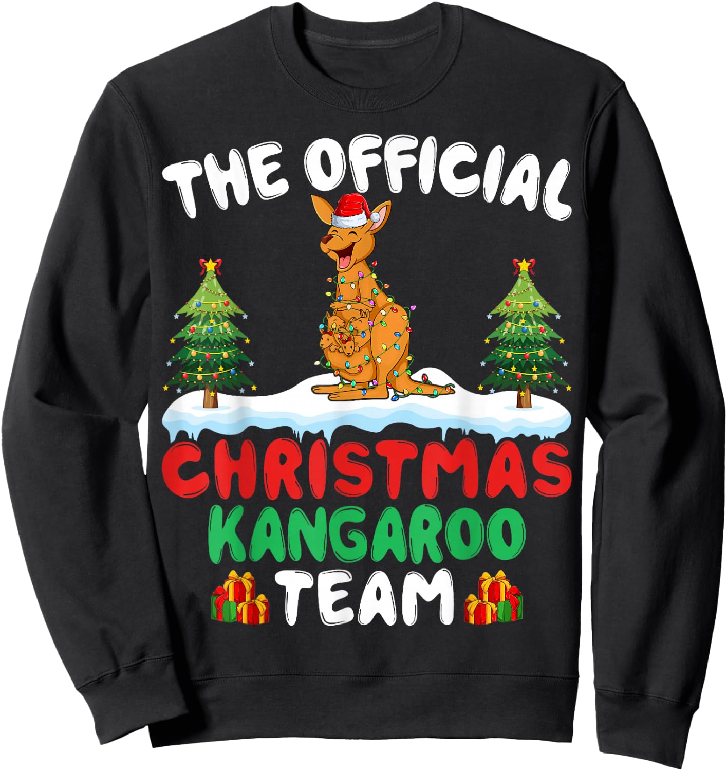 Kangaroo Santa Hat Xmas Lights Christmas Kangaroo Team Sweatshirt - Sweatshirt | Black