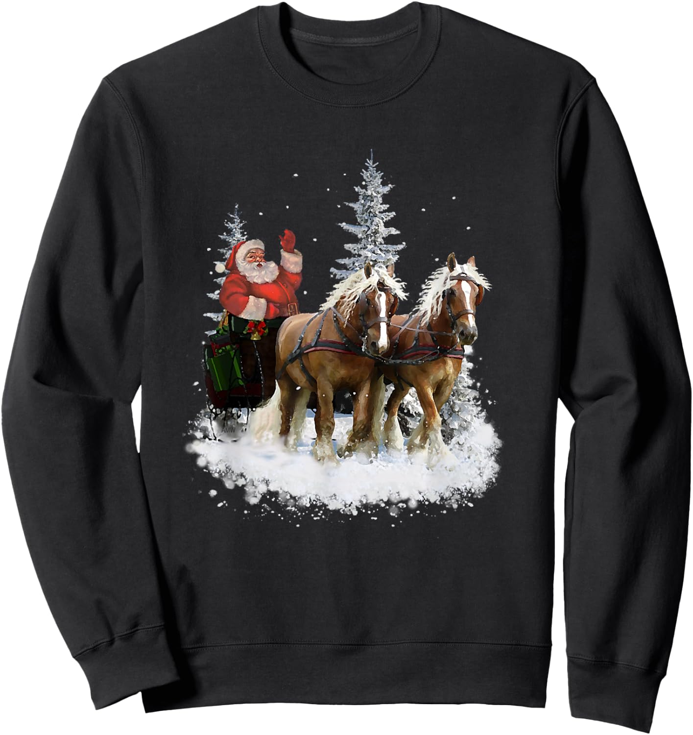 Santa Sleigh Ride - draft horses (C) Sweatshirt - Sweatshirt | Black