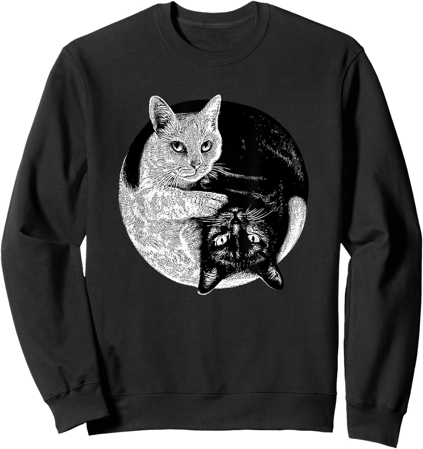 Yin and Yang Black and White Cats Pet Lover Sweatshirt - Sweatshirt | Black