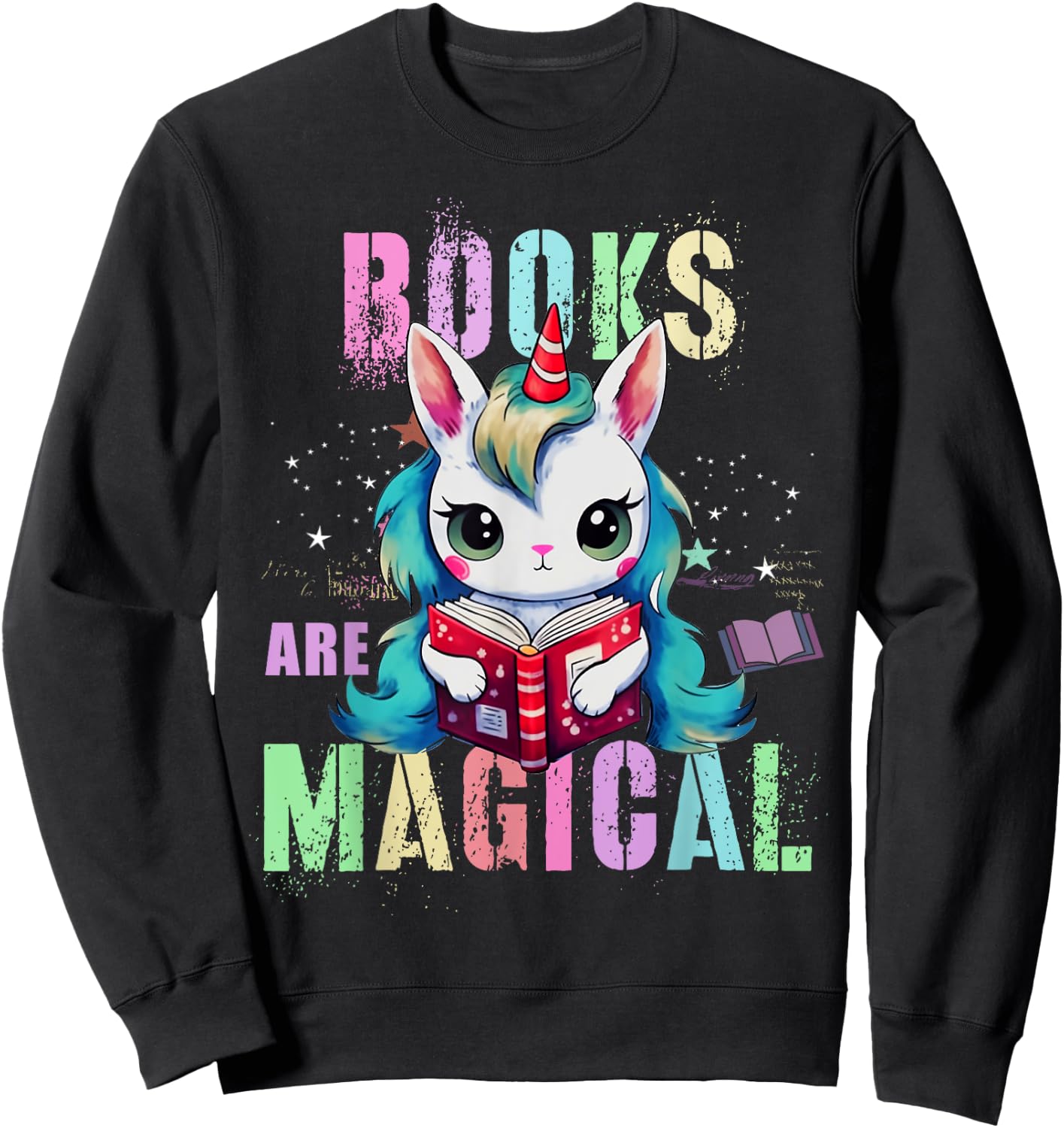 Cute BOOKS ARE MAGICAL Unicorn School Library Squad Reading Sweatshirt - Sweatshirt | Black
