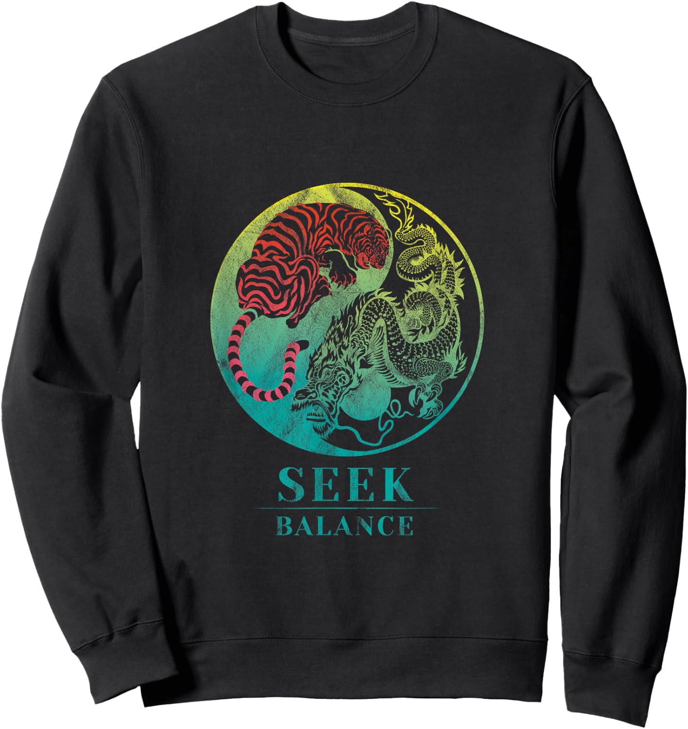 Yin Yang Symbol Dragon Tiger Seek Balance Male Female Sweatshirt - Sweatshirt | Black