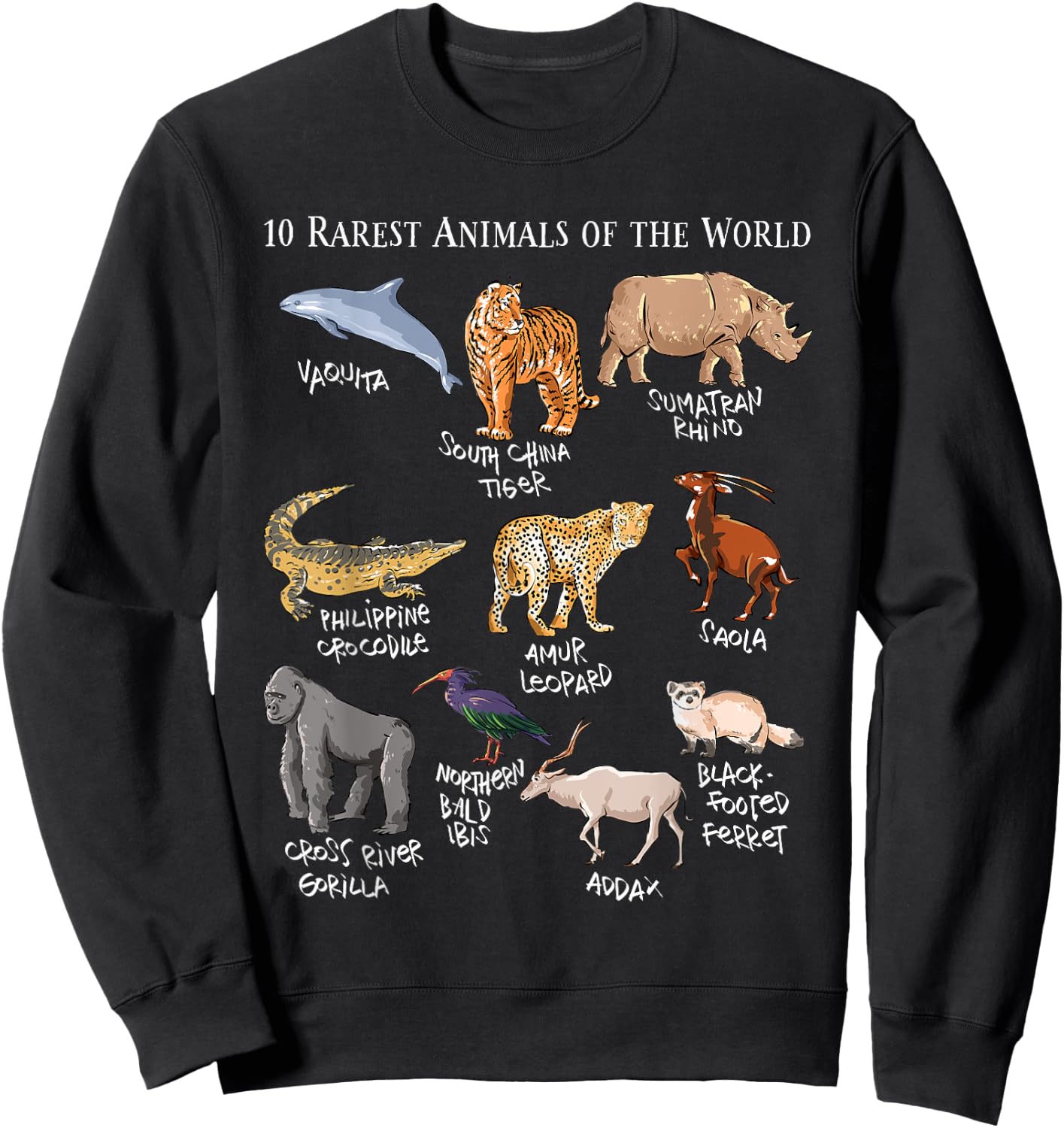 10 Rarest Animals of the World - Save the Endangered Fauna Sweatshirt - Sweatshirt | Black