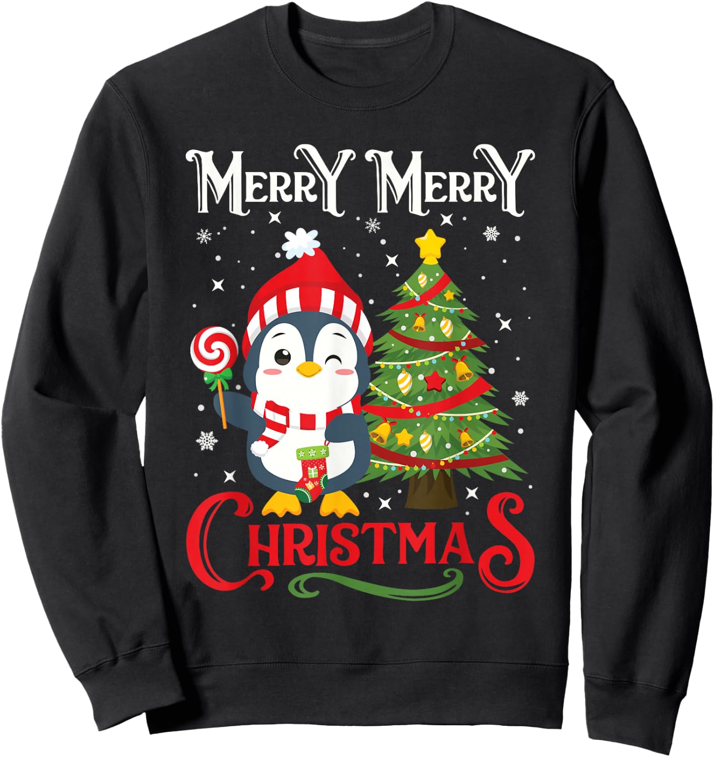 Boys Girls Men Women Christmas Pajamas Funny Penguin Sweatshirt - Sweatshirt | Black