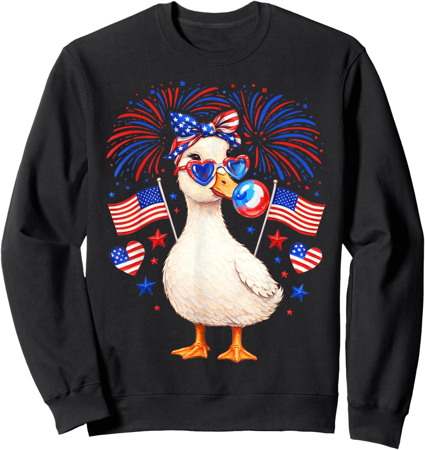 4th of July Goose Fireworks Patriotic Girl Women Kid Sweatshirt - Sweatshirt | Black